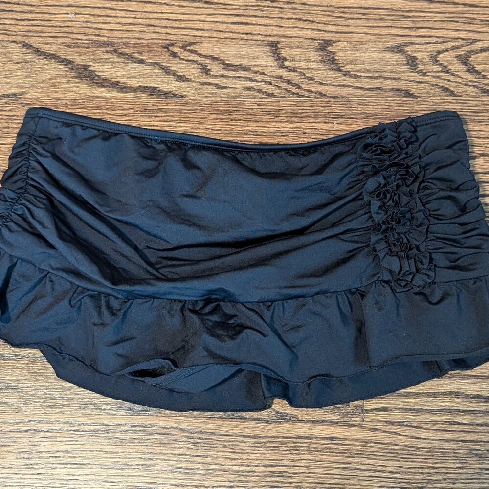 Kenneth Cole Black Ruched Swimsuit Skirt Bottoms [M]